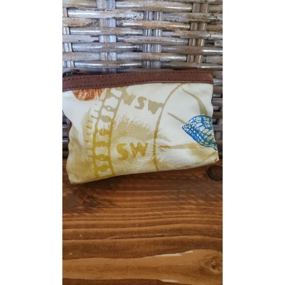 Tommy Bahama Canvas Zipper Pouch With Tropical Nautical Print & Leather Details - Picture 3 of 9